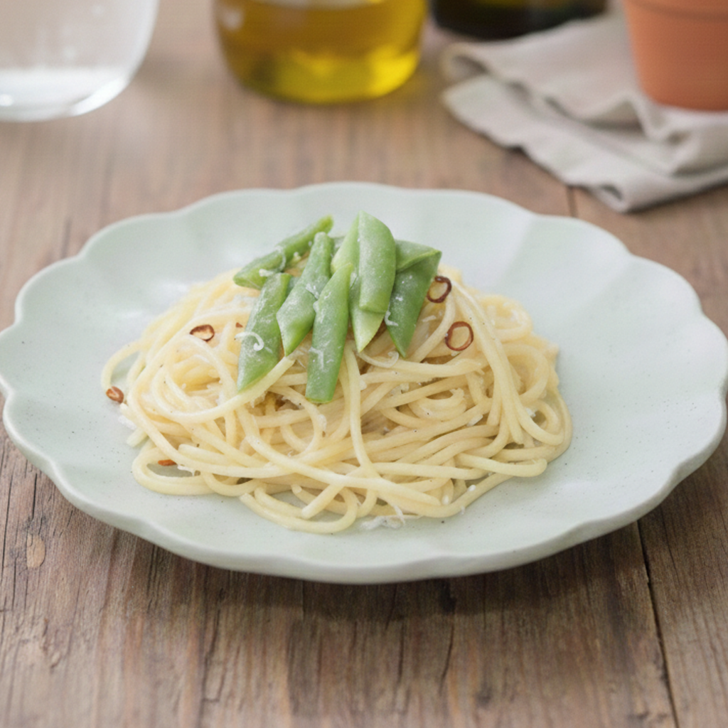 すじなしいんげんとしらすのペペロン