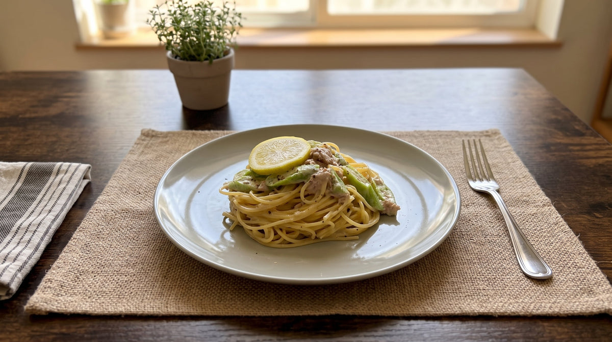 オクラとツナのレモンクリームパスタ