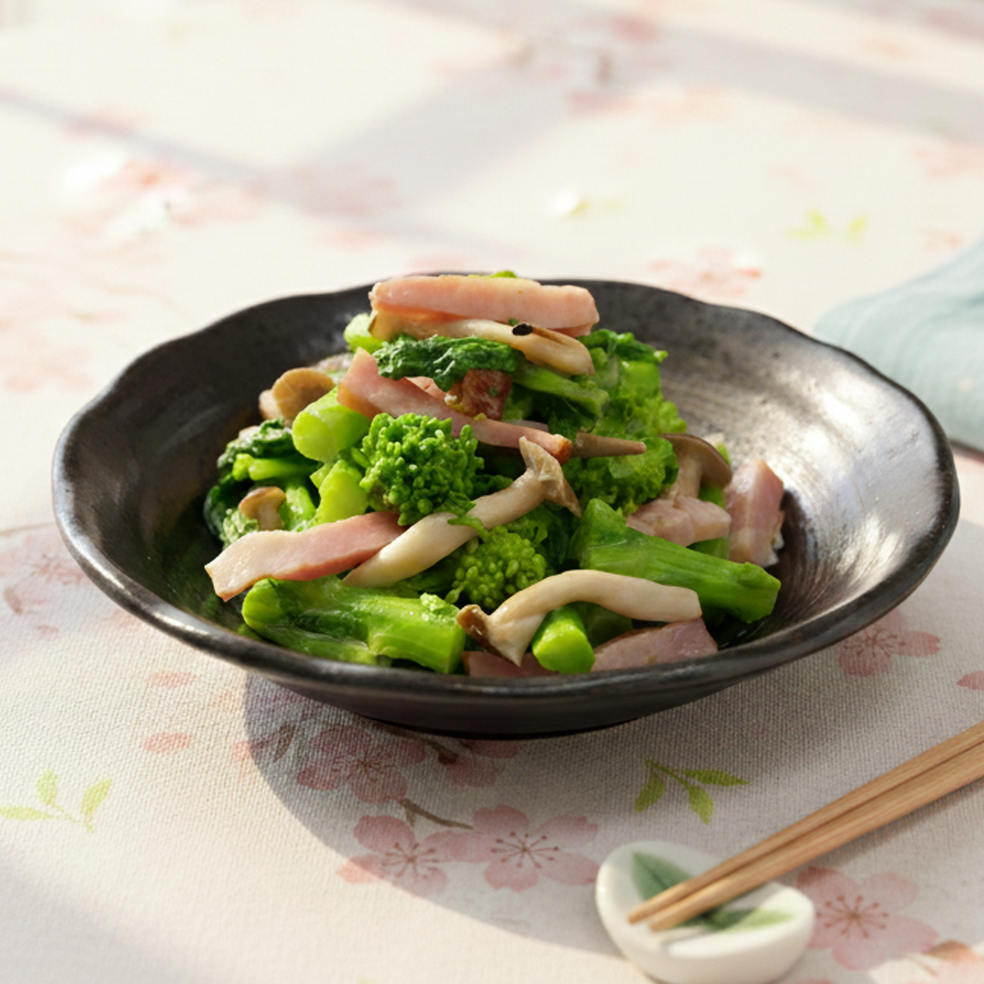 なばなとしめじのベーコン炒め